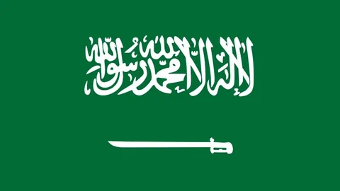 Flagge von Saudi-Arabien mit arabischer Schrift und einem symbolisierten Schwert.