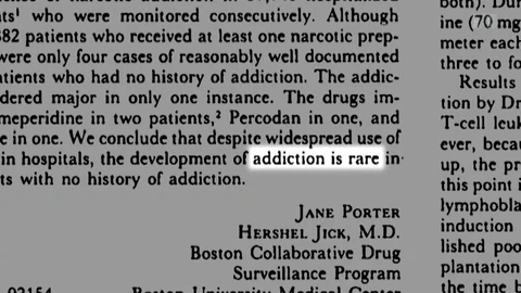 Es ist ein Bildausschnitt zu sehen in dem «addiction is rare» hervorgehoben ist.