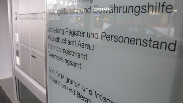 Türschild beim Aarauer Grundbuchamt am Bahnhof. Türschild beim Aarauer Grundbuchamt am Bahnhof.