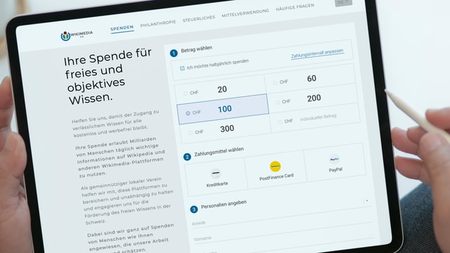 Ansicht eines Bildschirms auf dem Informationen über Spenden zu lesen sind. Ansicht eines Bildschirms auf dem Informationen über Spenden zu lesen sind.