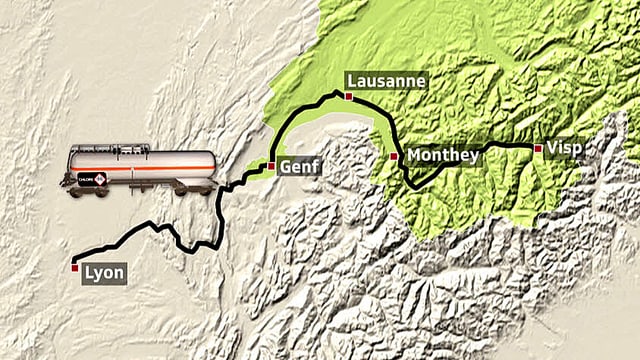 Karte der Schweizer Chlortransporte. Karte der Schweizer Chlortransporte.