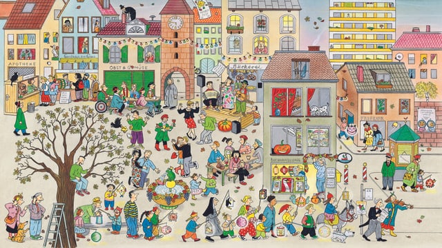 Wimmelbild von einem Marktplatz im Herbst Wimmelbild von einem Marktplatz im Herbst