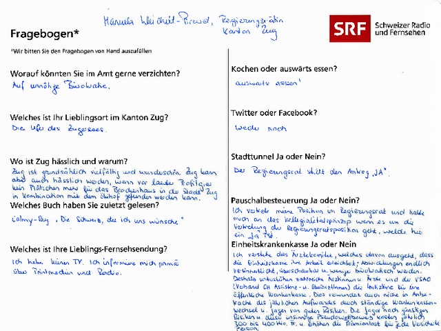 Der von Manuela Weichelt ausgefüllte Fragebogen. Der von Manuela Weichelt ausgefüllte Fragebogen.