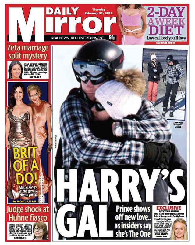 Prinz Harry und seine neue Flamme auf dem Titelblatt des Daily Mirror Prinz Harry und seine neue Flamme auf dem Titelblatt des Daily Mirror