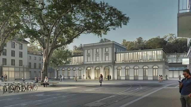 Visualisierung des sanierten Hauptgebäudes am Bahnhof Stadelhofen Visualisierung des sanierten Hauptgebäudes am Bahnhof Stadelhofen