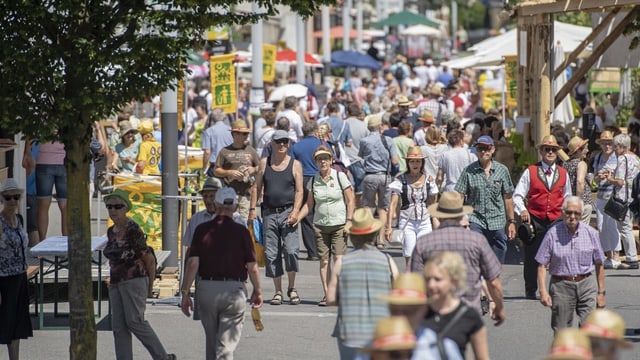 Menschen gehen durch eine Strasse. Menschen gehen durch eine Strasse.