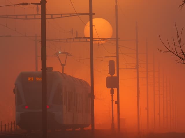 Zug im Morgenrot.