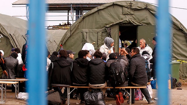 Im Camp in Opatovac warten Flüchtlinge auf die Registrierung. Im Camp in Opatovac warten Flüchtlinge auf die Registrierung.