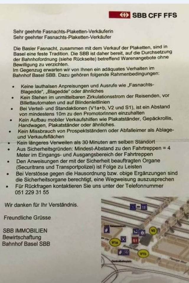 Schreiben der SBB an die Blaggedde-Verkäufer. Schreiben der SBB an die Blaggedde-Verkäufer.