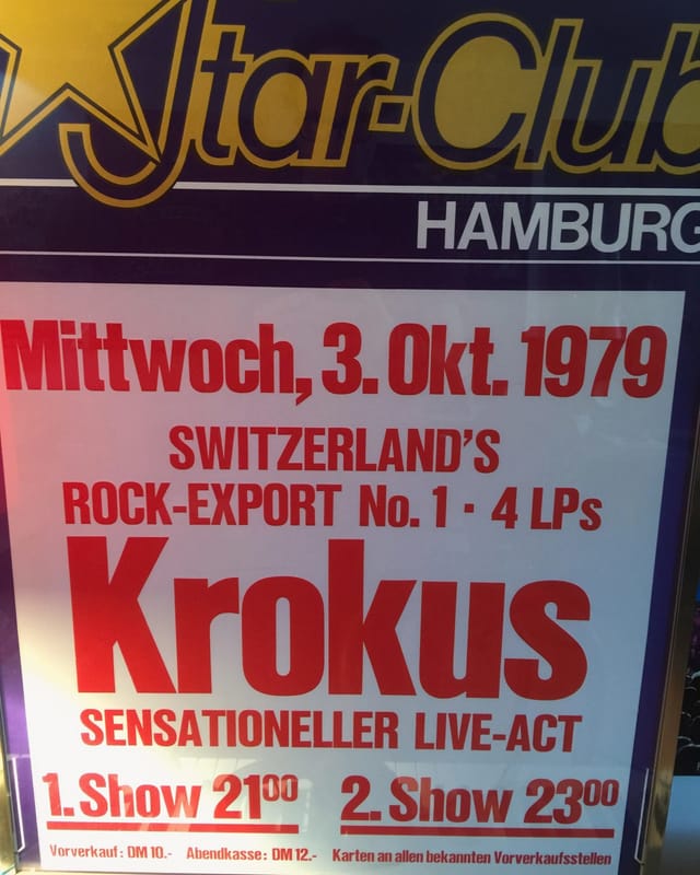 Ein Plakat, mit der Aufschrift: «Switzerland's Rock-Export No. 1: Krokus» Ein Plakat, mit der Aufschrift: «Switzerland's Rock-Export No. 1: Krokus»