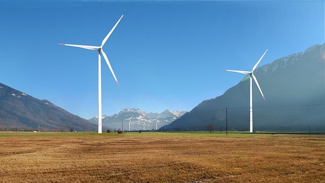 Visualisierung zweier Windräder auf der Linthebene Visualisierung zweier Windräder auf der Linthebene