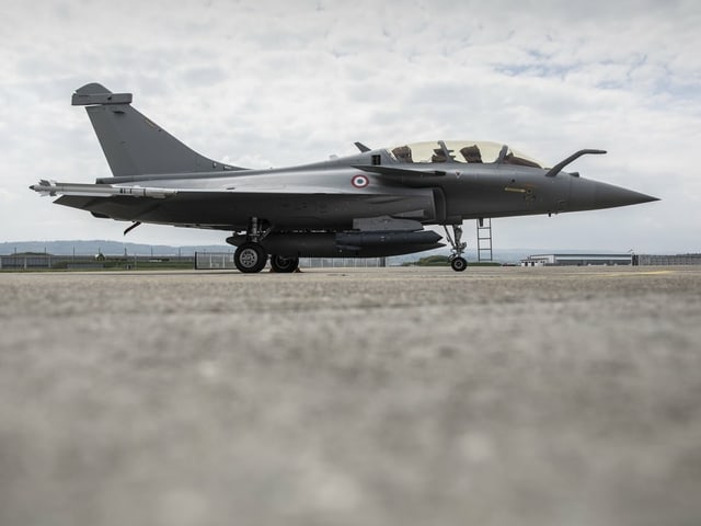 Ein Rafale-Kampfflugzeug während eines Evaluations-Tags in Payerne 2019. 
