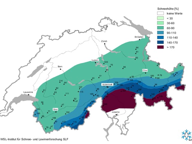 Am Alpensüdhang liegt über doppelt soviel Schnee wie im Durschschnitt anfangs Februar Am Alpensüdhang liegt über doppelt soviel Schnee wie im Durschschnitt anfangs Februar