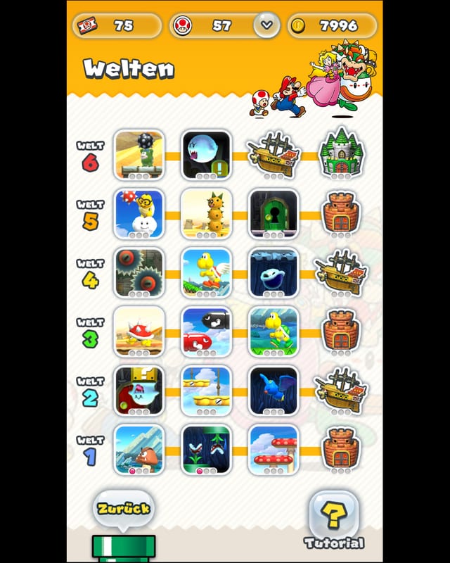 Die 24 Levels von Super Mario Run. Die 24 Levels von Super Mario Run.