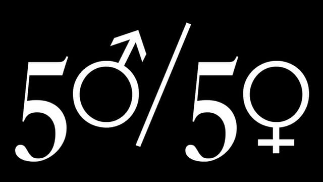 50 zu 50, die Nullen sind ersetzt durch die Symbol für Mann und Frau. 50 zu 50, die Nullen sind ersetzt durch die Symbol für Mann und Frau.