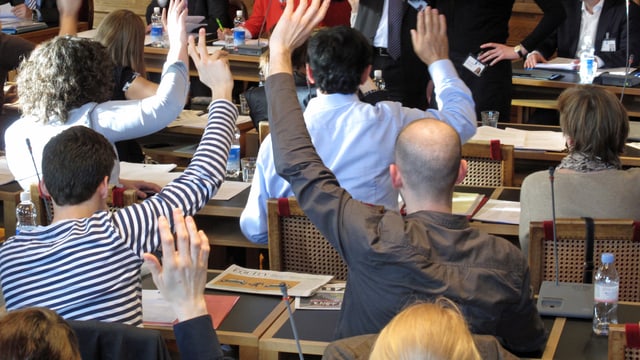 Personen stimmen per Handerheben ab. Personen stimmen per Handerheben ab.