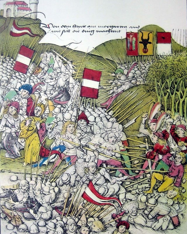 Eine historische Zeichnung von zwei grossen Heeren, die gegeneinander kämpfen. Eine historische Zeichnung von zwei grossen Heeren, die gegeneinander kämpfen.