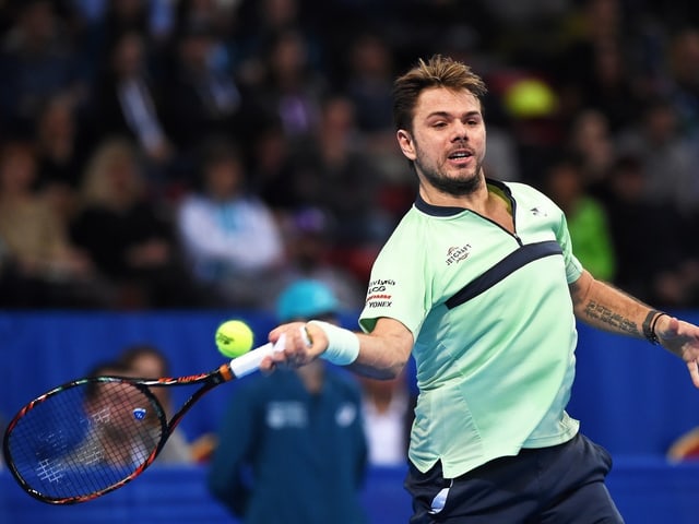 Stan Wawrinka schlägt eine Vorhand. Stan Wawrinka schlägt eine Vorhand.