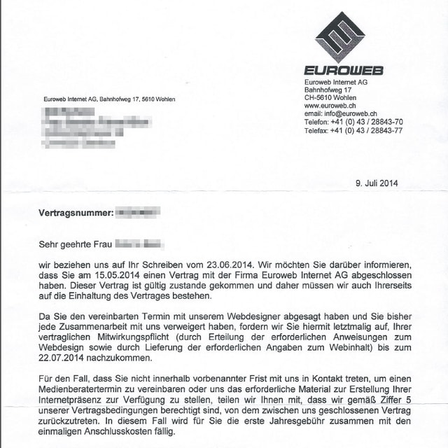 Brief von Euroweb. Brief von Euroweb.