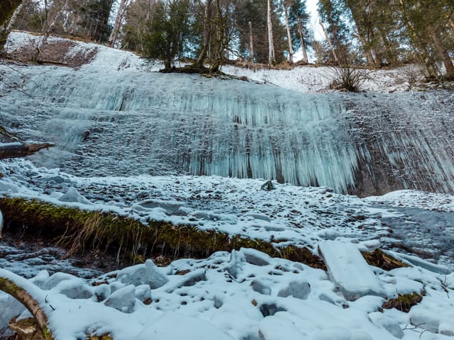 Eine Wand im Wald im Eis.