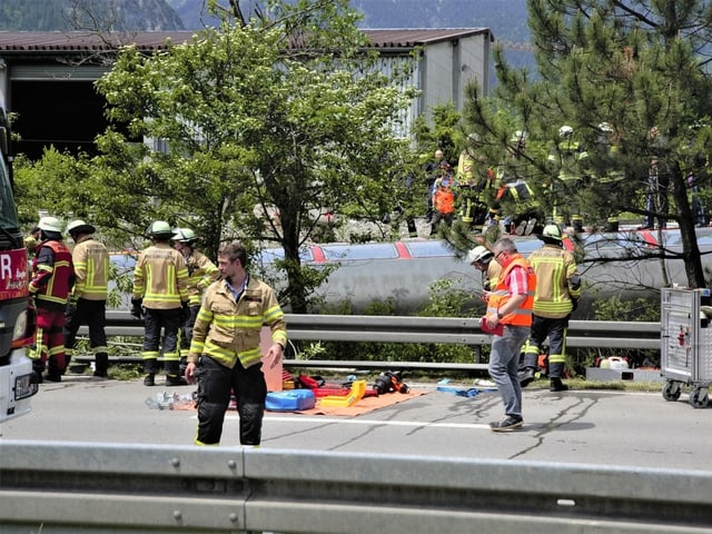 Rescue workers at the scene of the accident.