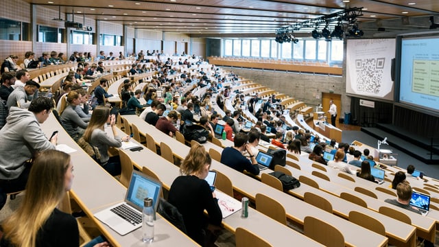 Vorlesungssaal aus der Studenten-Perspektive. Vorlesungssaal aus der Studenten-Perspektive.