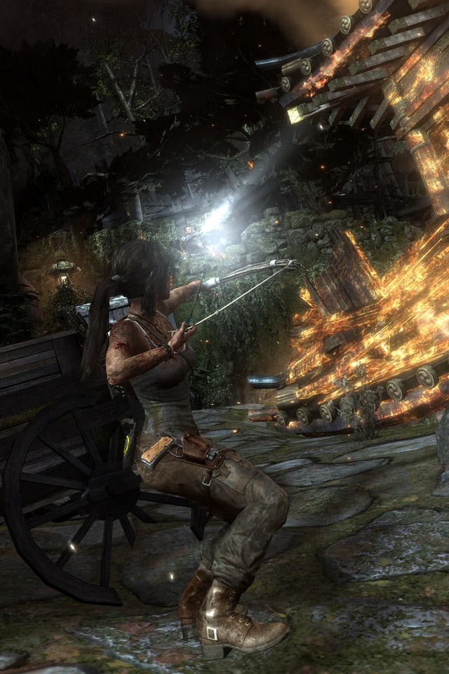 Ein Screenshot des Games «Tomb Raider» zeigt die Hauptfigur Lara Croft beim Benutzen eines Pfeilbogens. Ein Screenshot des Games «Tomb Raider» zeigt die Hauptfigur Lara Croft beim Benutzen eines Pfeilbogens.