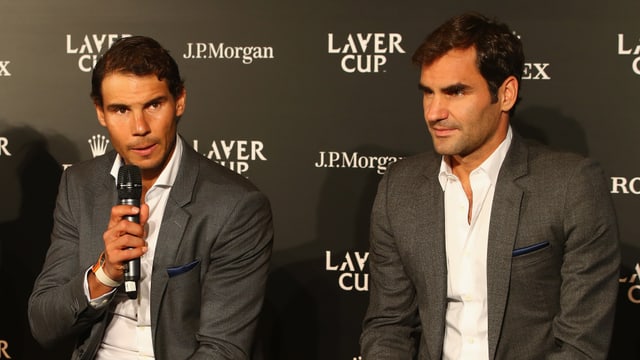 Rafael Nadal und Roger Federer nehemn an der Laver-Cup-Präsentation teil. Rafael Nadal und Roger Federer nehemn an der Laver-Cup-Präsentation teil.