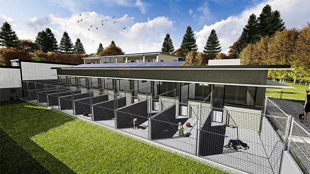 Eine Visualisierung des neuen Tierheims in der Eymatt Bern. Eine Visualisierung des neuen Tierheims in der Eymatt Bern.