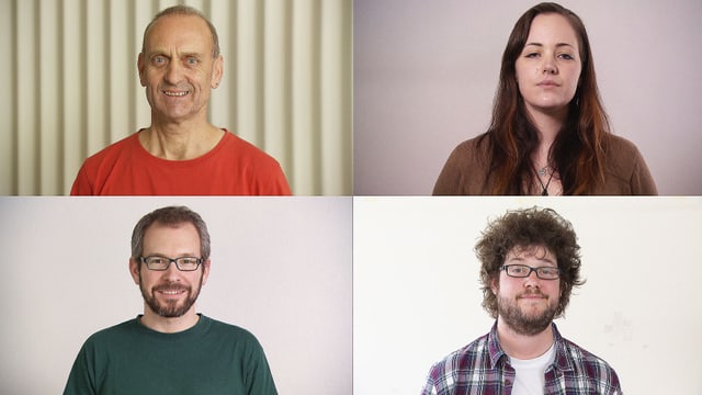 Vier Filmvorführer: Hans X. Hagen, Filmpodium (Zürich), Isabelle Boutellier, Kino Seehof (Zug), Oswald Iten, Kino Gotthard (Zug), Dustin Rees, Kino Orient (Wettingen). Vier Filmvorführer: Hans X. Hagen, Filmpodium (Zürich), Isabelle Boutellier, Kino Seehof (Zug), Oswald Iten, Kino Gotthard (Zug), Dustin Rees, Kino Orient (Wettingen).