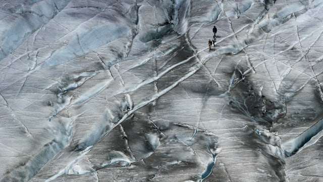 Wandererinnen und Wanderer unterwegs auf dem Gletscher Wandererinnen und Wanderer unterwegs auf dem Gletscher