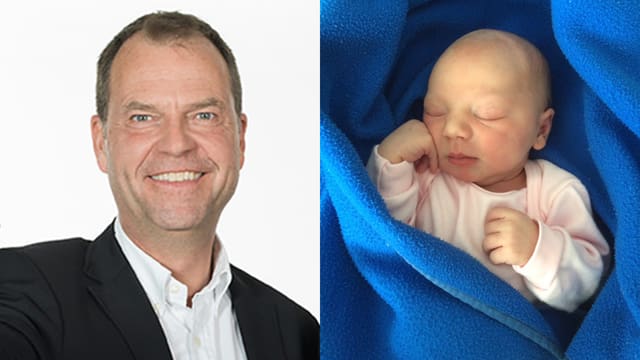 Links im Bild: Peter Pfändler Porträtshot. Rechts im Bild: Töchterchen Ella im rosa Schlafanzug. Links im Bild: Peter Pfändler Porträtshot. Rechts im Bild: Töchterchen Ella im rosa Schlafanzug.