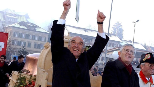 Hans-Rudolf Merz und Kaspar Villiger an der Wahlfeier in Herisau. Hans-Rudolf Merz und Kaspar Villiger an der Wahlfeier in Herisau.