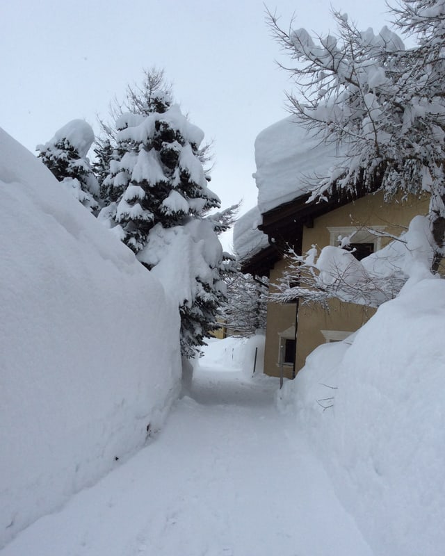 Riesige Schneehaufen an den Strassenrändern von Maloja. Riesige Schneehaufen an den Strassenrändern von Maloja.