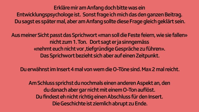 Feedback auf einen Beitrag Feedback auf einen Beitrag