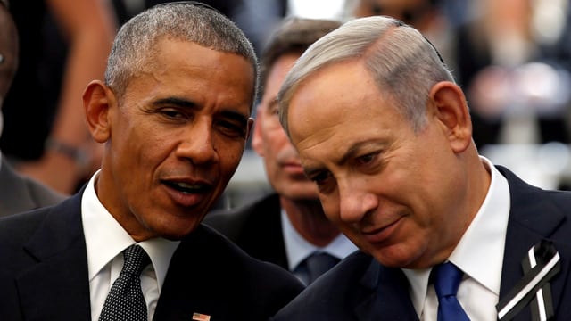 Obama und Netanjahu zusammen sprechend. Obama und Netanjahu zusammen sprechend.
