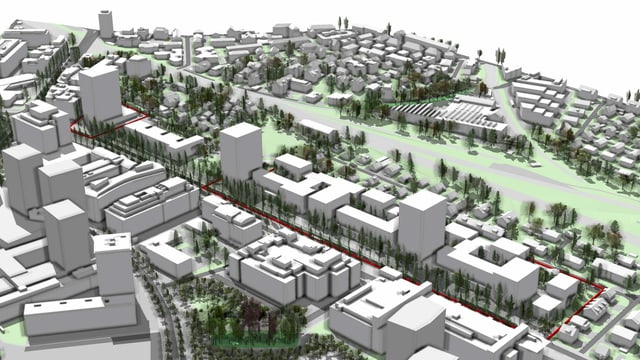 Visualisierung der Grossüberbauung Thurgauerstrasse mit 5 Hochhäusern. Visualisierung der Grossüberbauung Thurgauerstrasse mit 5 Hochhäusern.