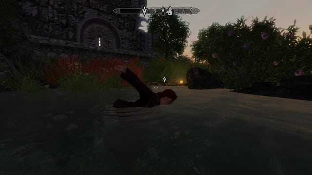 Eine Frau im wilden Ausdruckstanz, bis zu den Schultern im Wasser. Drogen waren wohl im Spiel. Eine Frau im wilden Ausdruckstanz, bis zu den Schultern im Wasser. Drogen waren wohl im Spiel.