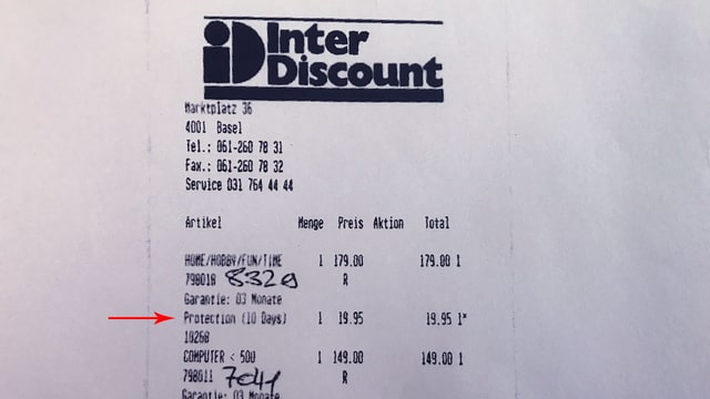 Kassenbon von Interdiscount. Kassenbon von Interdiscount.
