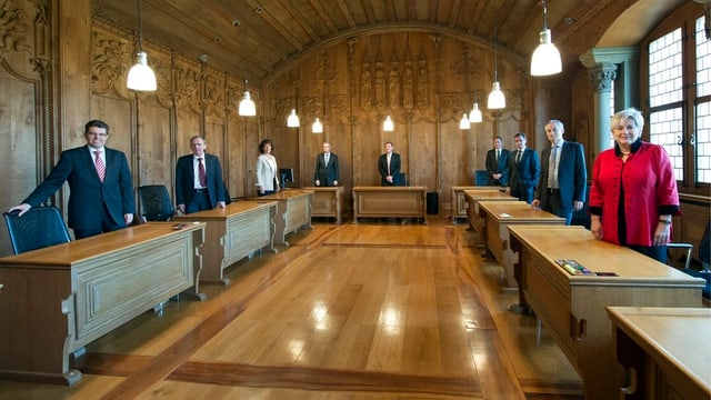 Gruppenfoto der sieben Mitglieder im Regierungsrat. Gruppenfoto der sieben Mitglieder im Regierungsrat.