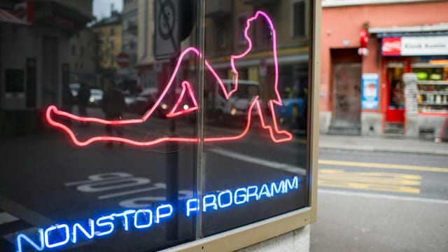 Die leuchtende Frauenreklame eines Pornokinos an der Zücher Langstrasse. Die leuchtende Frauenreklame eines Pornokinos an der Zücher Langstrasse.