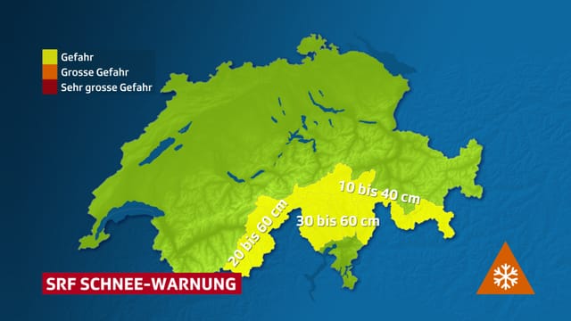Schweizerkarte die Warnergionen für Schneefall zeigt Schweizerkarte die Warnergionen für Schneefall zeigt
