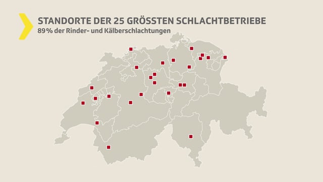 Schweizerkarte mit Schlachthöfen eingezeichnet. Schweizerkarte mit Schlachthöfen eingezeichnet.