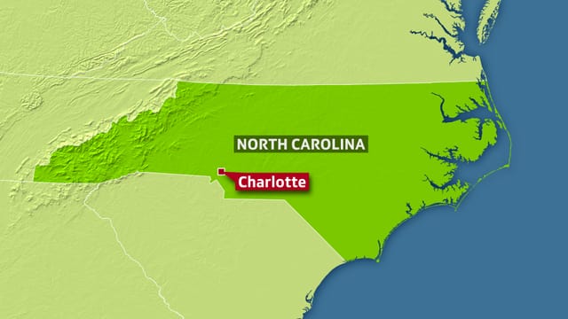 Karte, die Charlotte im US-Bundesstaat North Carolina anzeigt. Karte, die Charlotte im US-Bundesstaat North Carolina anzeigt.