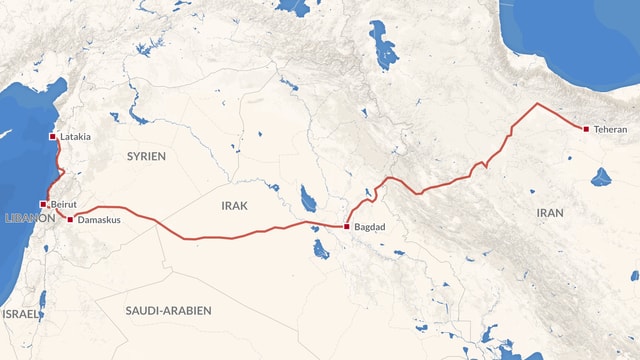 Karte vom Teheran bis Latakia an der Syrischen Küste Karte vom Teheran bis Latakia an der Syrischen Küste