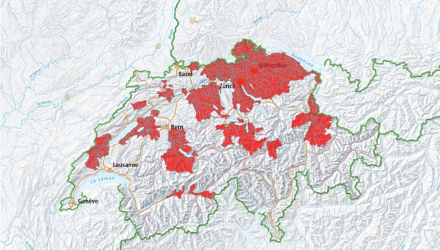 Schweizerkarte mit eingefärbten Risikogebieten. Schweizerkarte mit eingefärbten Risikogebieten.