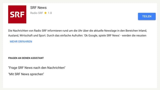 Screenshot aus dem Google Home Action Store Screenshot aus dem Google Home Action Store