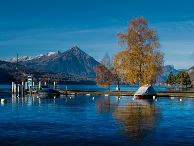 Der Thunersee bei strahlendem Herbstwetter.