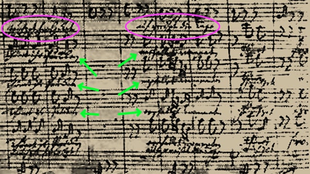Partiturseite aus dem Weihnachtsoratorium mit J.S. Bachs Text-Korrekturen Partiturseite aus dem Weihnachtsoratorium mit J.S. Bachs Text-Korrekturen