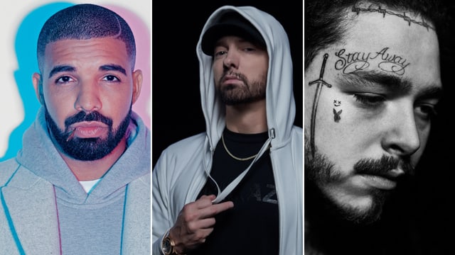 Drake, Eminem und Post Malone. Drake, Eminem und Post Malone.